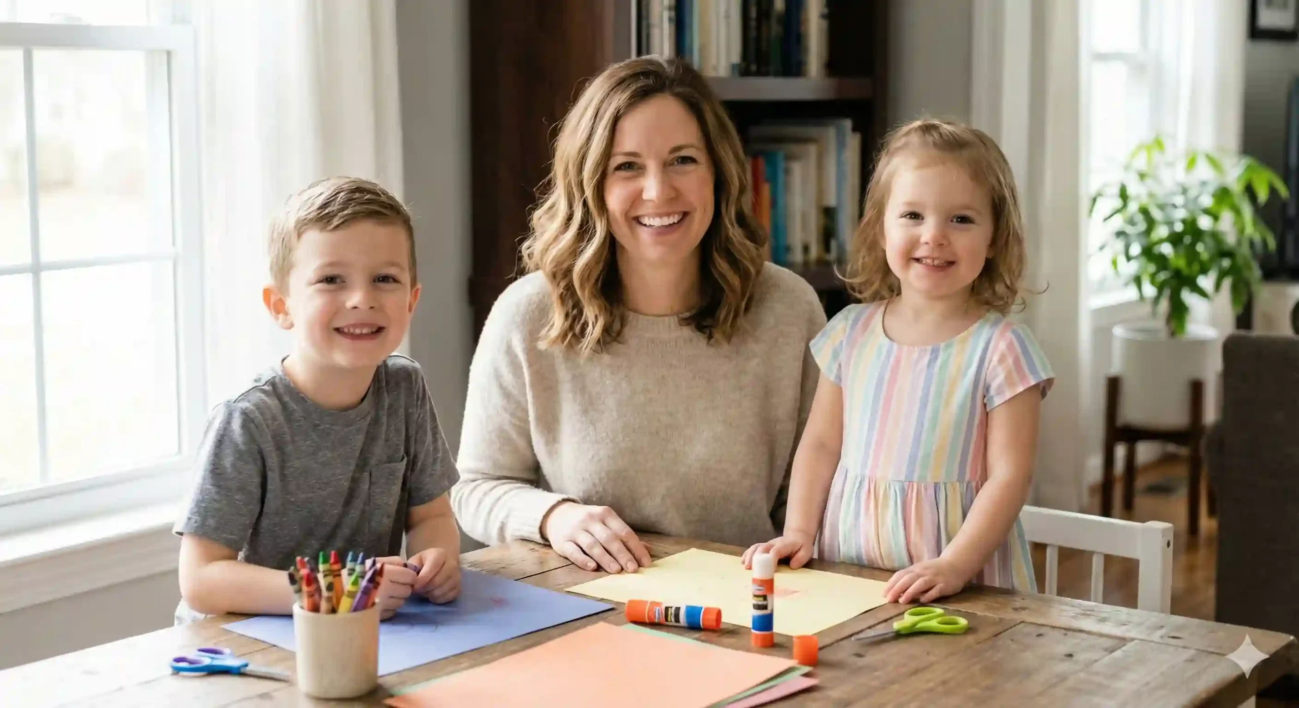 Emily crafting with her two children